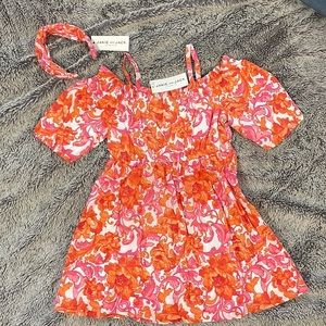 Janie and Jack Orange and Pink Floral Dress with Matching Headband - SIZE 6
